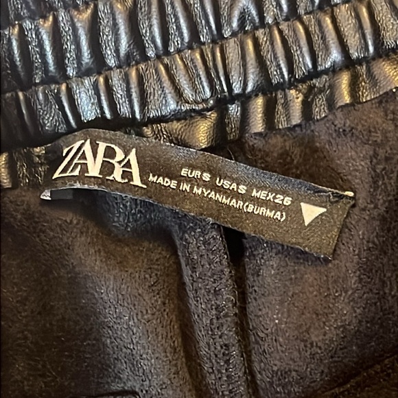 Zara Faux Leather Jogger Pants Black Elastic Waist Drawstring Hem Streetwear - Picture 9 of 12